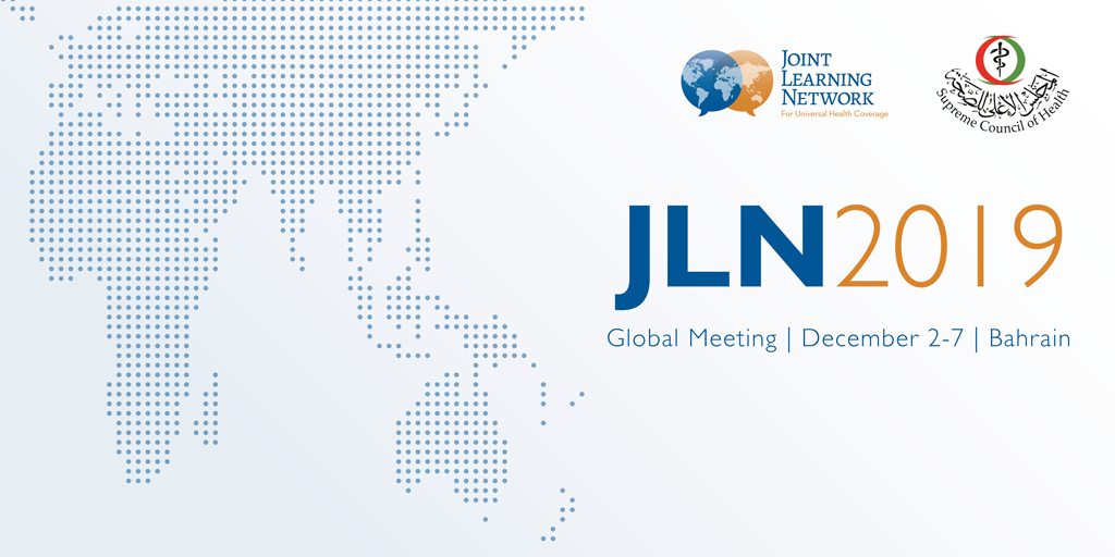 Banner for the 2019 JLN Global Meeting with the JLN and Bahrain Supreme Council of Health logos