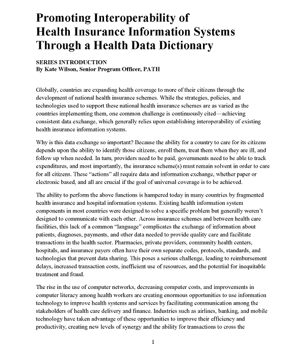 Promoting Interoperability of Health Insurance Information Systems through a Health Data Dictionary